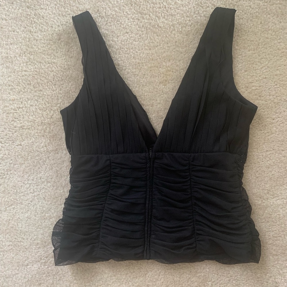 JS Collection Formal Black Beaded Ruched Waist Top Size M